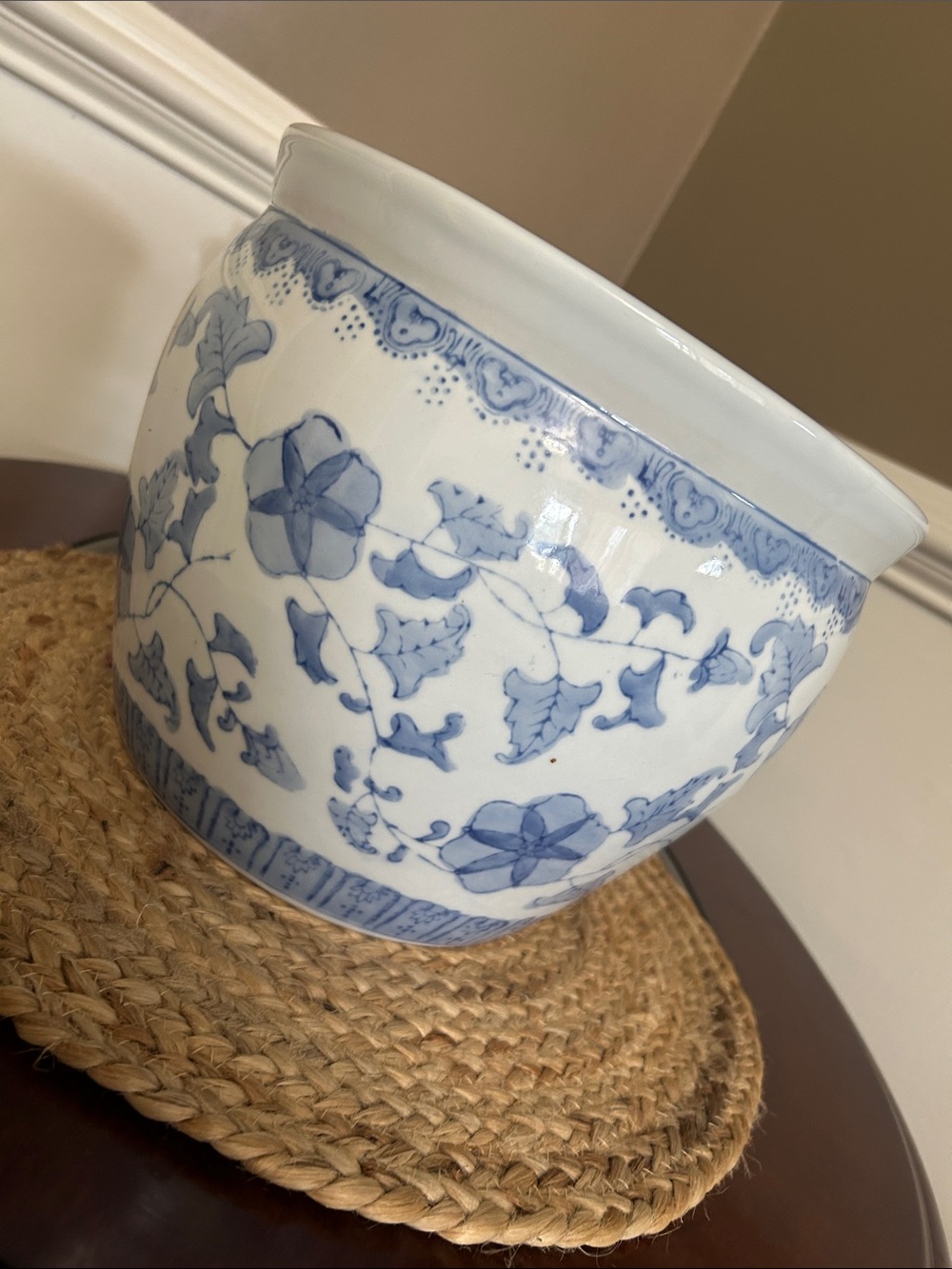 Blue and White Floral Ceramic Planter - Classic Home Accent